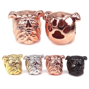 New Gold Silver Black Bulldog Beads,Micro Pave CZ Dog Head Beads For Men Women Bracelet Making Jewelry DIY Animal Spacer Accessories 2Pcs