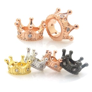 Micro Pave CZ Crown Spacer Abalorios, Cuentas deslizantes con cristal claro, grandes agujeros coronas cuentas se adapta a Pandora, Chamilia, pulseras de encanto europeo DIY