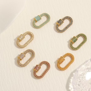 CZ Micro Pave Oval Screw Clasp, Carabiner Lock, Pave Oval Lock, Shiny Gold Oval Screw Clasps Findings, Micro Pave Opening Clasp Charms Gift