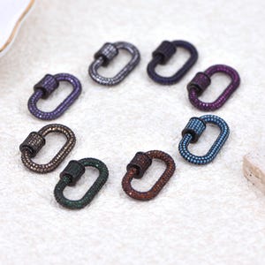 Opening Clasp Charms Carabiner Lock, Pave Ruby CZ Oval Lock, Shiny Black Oval Screw Clasps Findings, Emerald CZ Micro Pave Oval Screw Clasp