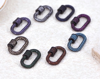 Opening Clasp Charms Carabiner Lock, Pave Ruby CZ Oval Lock, Shiny Black Oval Screw Clasps Findings, Emerald CZ Micro Pave Oval Screw Clasp