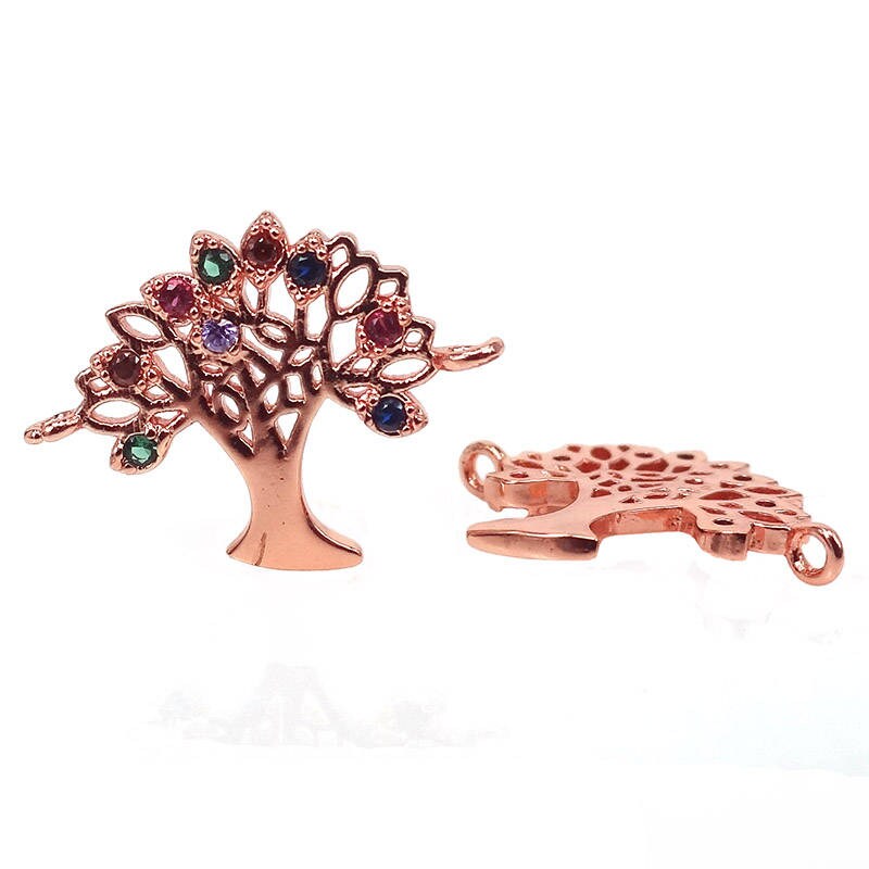 18K Gold Plated Tree of Life Connector With Colorful Cz Zircon, Pave Cz ...