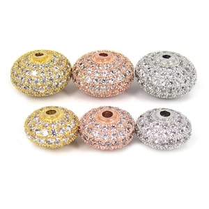 Wholesale Round wheel Donut spacer beads,Micro Pave Diamond CZ loose metal beads,Charm DIY Jewelry Making Flat Round Beads