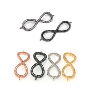 Pingente de conector de zircônia cúbica micro pave cz diamante 1/1 loop infinito eternidade, 40x13mm, preto, ouro, prata, ouro rosa, conectores de símbolo
