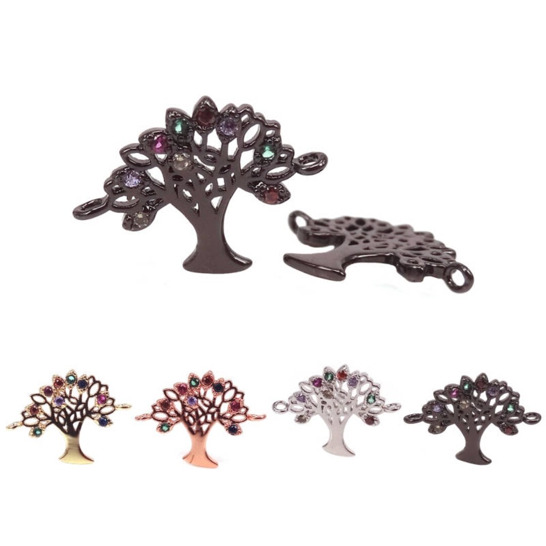 18K Gold Plated Tree of Life Connector With Colorful Cz Zircon, Pave Cz ...