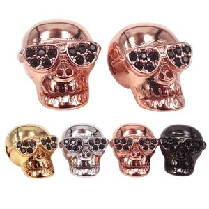 CZ Pave Skull Beads Finding Jewelry Component,Mixed Color Human Skull With Sunglasses Head Metal Spacer Beads Finding For Jewelry Making