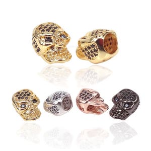 2PC cz mikro utorować czarny czaszka koralik, Paracord czaszki koraliki miedzi, 3D czaszki, koralik czaszka dużego otworu 5mm nadające się do 5mm skórzana bransoletka Biżuteria
