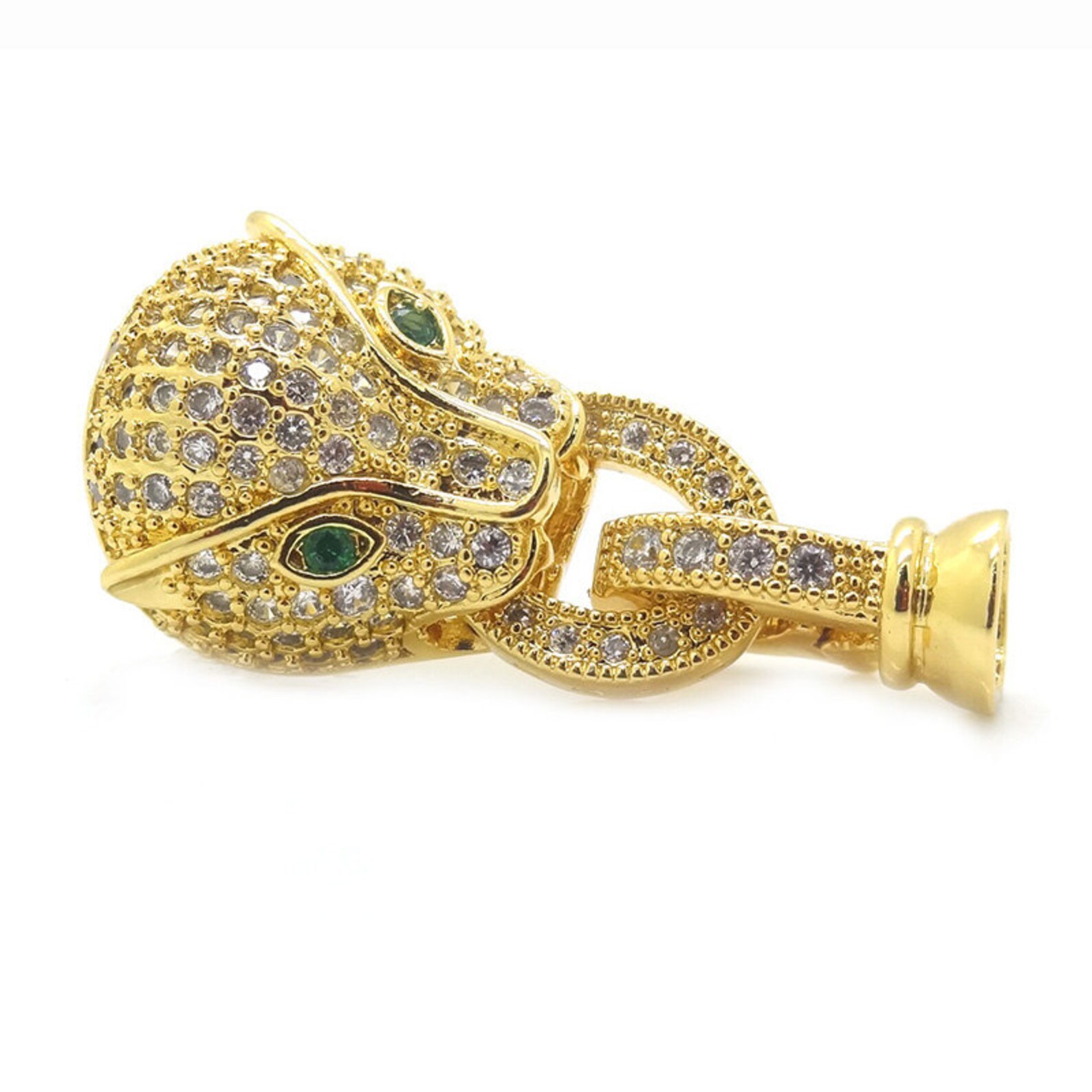 Unique 18k Gold Leopard Jewelry Claspmicro Pave CZ Green Eye Etsy