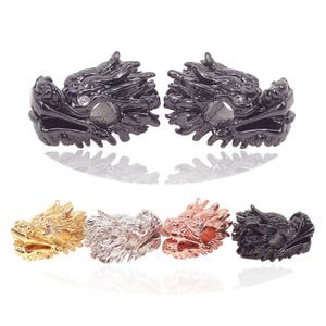 Dragon head bead, Animal beads, Micro Pave Beads / CZ Beads / 3D Dragon beads ,Halloween Decor, Men Bracelet Charms Spacer beads 2Pcs