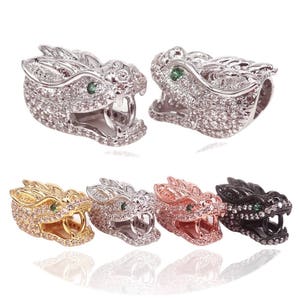 Dragon head bead, Animal beads, Micro Pave Beads / CZ Beads / Clear Cubic Zirconia Dargon beads ,spacer beads,Mens Bracelet Charms 1Pcs