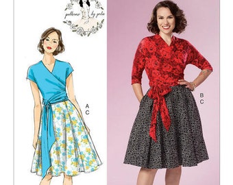 Butterick Sewing Pattern 6285, Patterns by Gertie, Sizes 14-22, Women's Retro, Misses Wrap Top and Flared Skirt Pattern