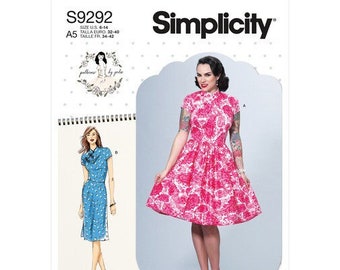 Simplicity Sewing Pattern 9292, Sizes 6-14 Patterns by Gertie, Woman's Retro, Dresses with Mandarin Collar