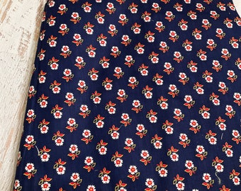 Vintage White Red Blooms on Navy Blue, By the HALF Yard, Cotton Fabric, Quilting