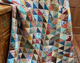 Handmade Lap or Throw Quilt, Scrappy Vintage Vibe