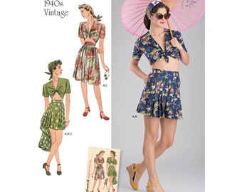 Simplicity Pattern 8654 Misses' Vintage Skirt, Shorts and Tie Top, Sizes 12-20 Women's Retro Pattern, Sewing Pattern, Vintage 1940s