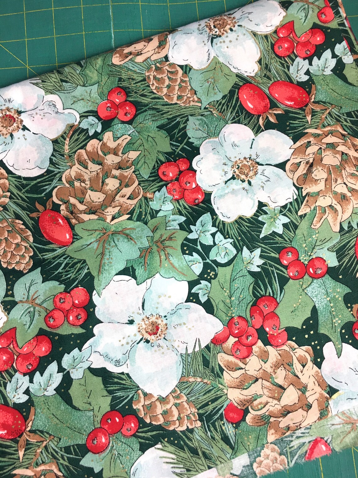 Fabric Traditions Winter Holiday Pine Cones Blooms Berries Etsy