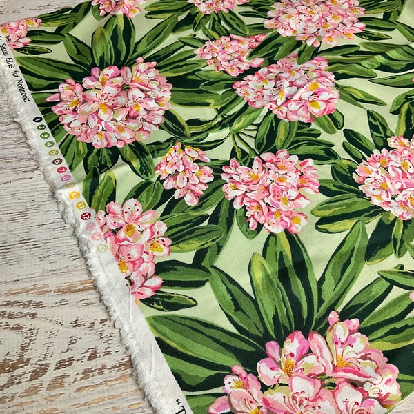 Rhododendron Floral on Green, State Flower by Northcott, By the HALF Yard, Quilting Cotton