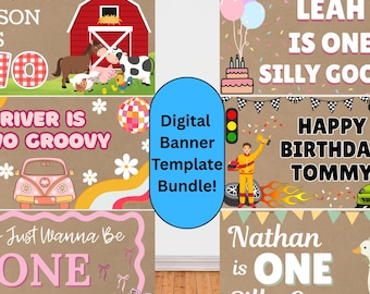 Painted Banner Digital Template Bundle For Birthdays