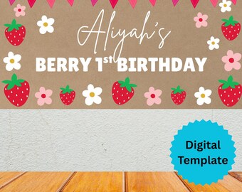 Berry First Birthday Painted Banner Digital Template (For Projector Use)