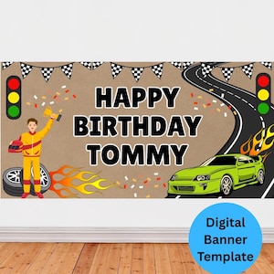 Race Car Birthday Painted Banner Digital Template Projector Template Image