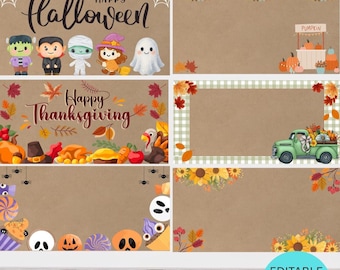 Fall Halloween Painted Banner Border Digital Template Bundle Projector Templates