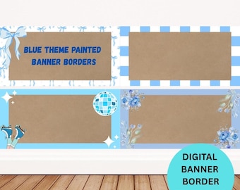 Plantillas de borde de pancarta pintadas de azul, pancarta de fiesta DIY (descarga digital)