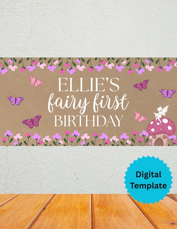 Fairy First Birthday Digital Banner Template (For Projector Use)