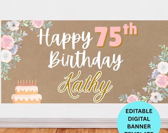 Floral Gold Simple Digital Birthday Painted Banner Template Projector Template
