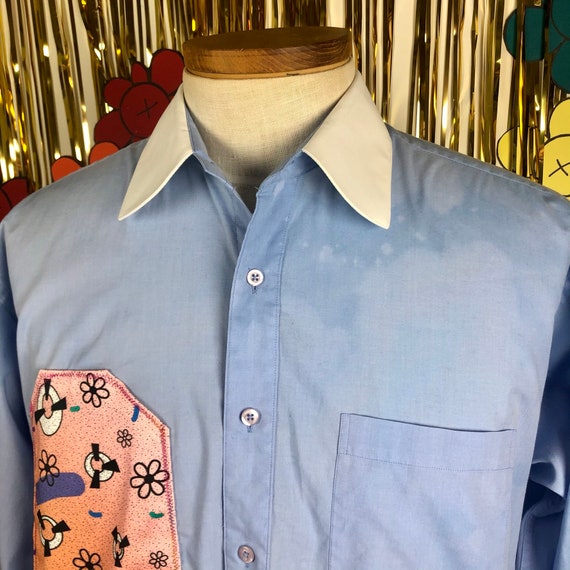 mcm dress shirt Vintage Reworked Dress Shirt: MCM Handkerchief Patchwork, French Cuffs