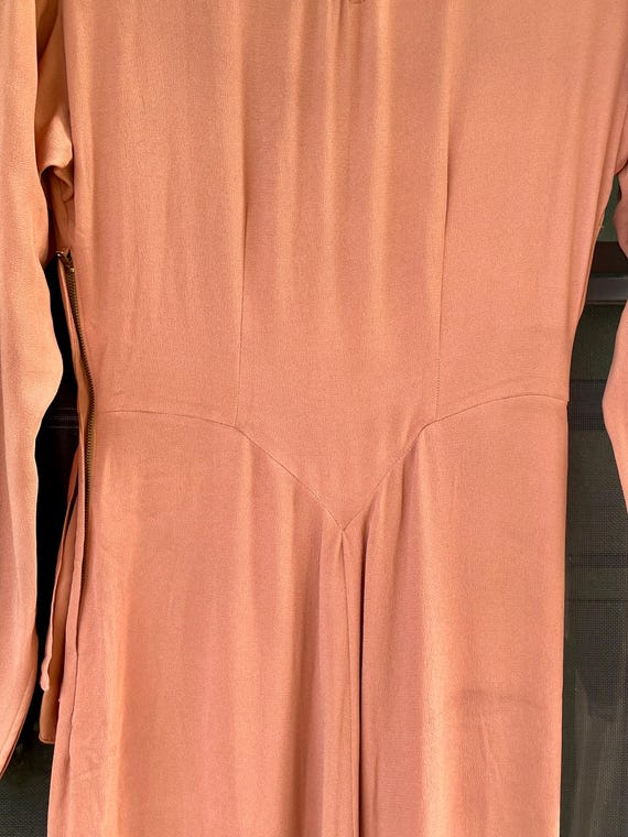 1930s Vintage Evening dress gown, Pinky Peach Romantic Jacquard Ruched Front Maxi Dress