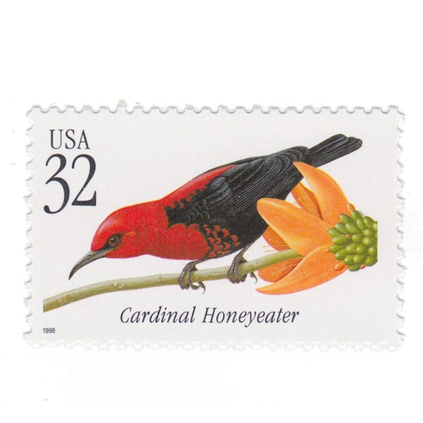 1998 32c Cardinal Honeyeater - Tropical Bird Series - Single Unused Vintage US Postage Stamp - Item No. 3225
