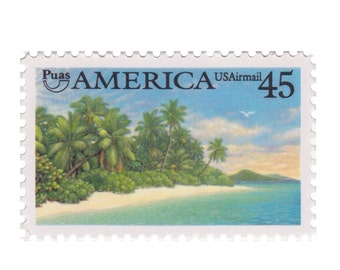 5 Unused US Airmail Postage Stamps - 1990 45c America Caribbean Coastal - Item No. C127