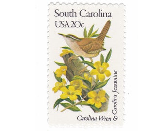 1982 20c South Carolina - Carolina Wren & Carolina Jessamine - Single Unused Vintage Postage Stamp - Item No. 1992