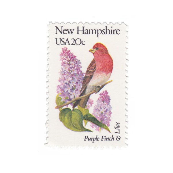 1982 20c State Bird and Flower Series - New Hampshire - Purple Finch & Lilac - Single Unused Vintage Postage Stamp - Item No. 1981