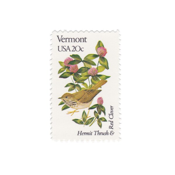 1982 20c Vermont - Thrush & Red Clover - Unused Vintage Postage Stamp - Item No. 1997