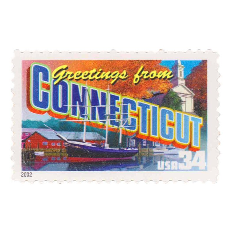 2002 34c Greetings from Connecticut Single Unused US Postage Stamp Item No. 3567 image 1