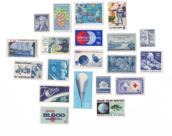 Collection of US Vintage Postage Stamps Variety Pack - Blues