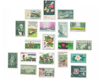 Collection of US Vintage Postage Stamps Variety Pack - Greens