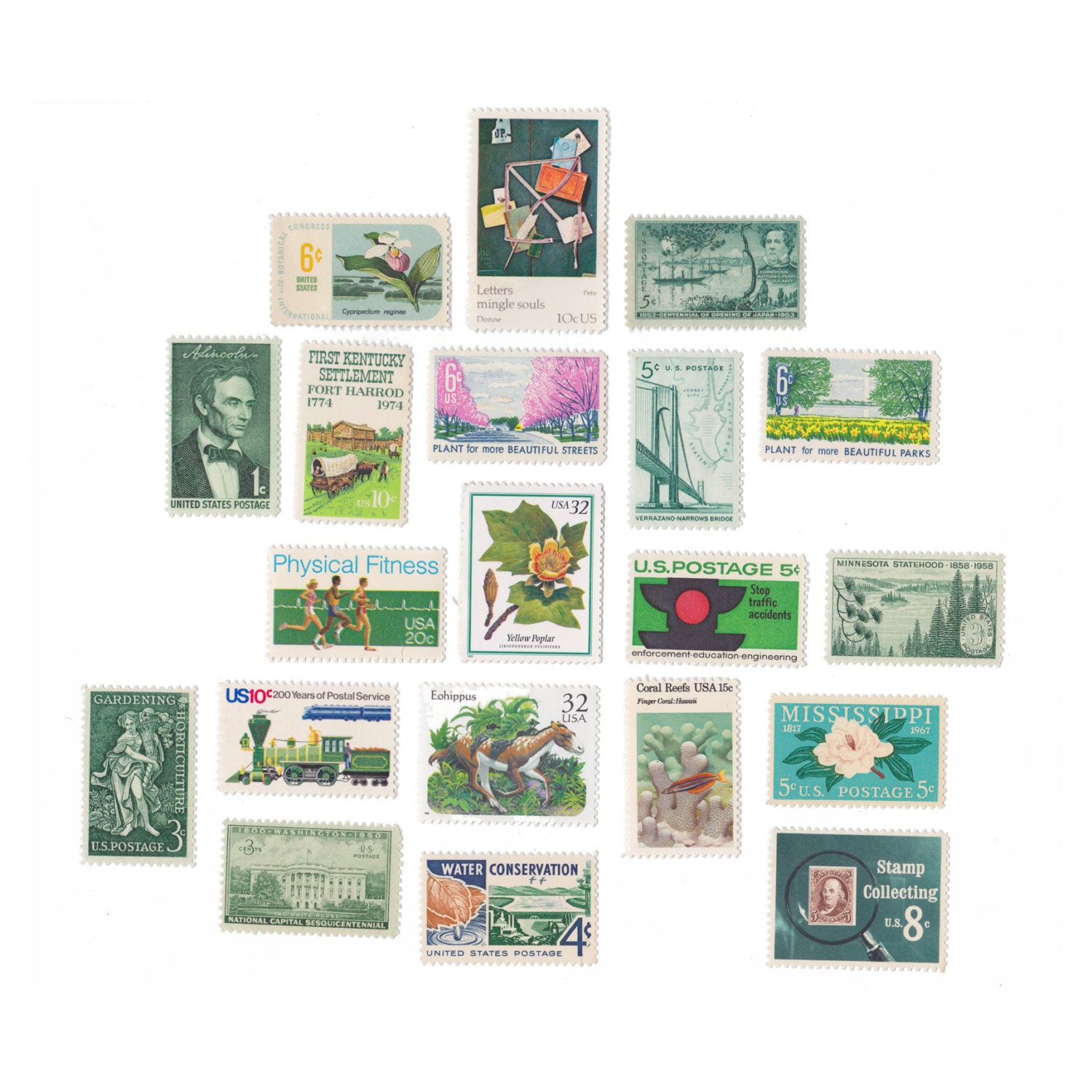 US Stamp Collection 35 Postal total Stamps a variety of Used and Mint  collectible postage 1800s through 1930s comes with Stamp Stock Cards