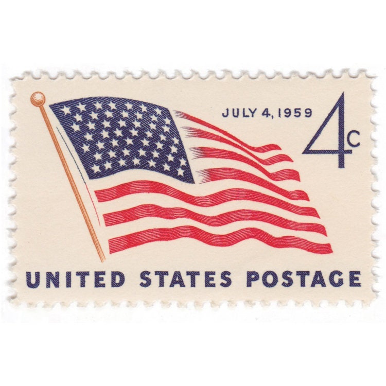 50-Star U.S. Flag 4c Unused Vintage 1960 Postage Stamps for Mailing -  Collecting - Crafts. Scott Catalog 1153