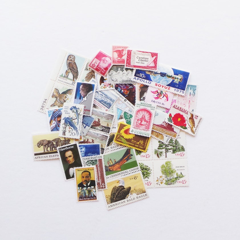 68 cents . Black Vintage Postage Stamp Variety Pack . Set of 5 Marketplace  Postage Stamps by undefined