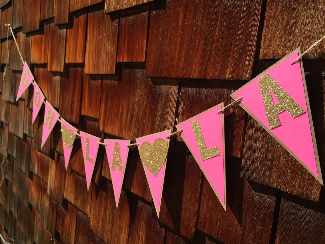 Hot Pink &amp; Gold Glitter Ooh La La Banner Bachelorette Party | Etsy
