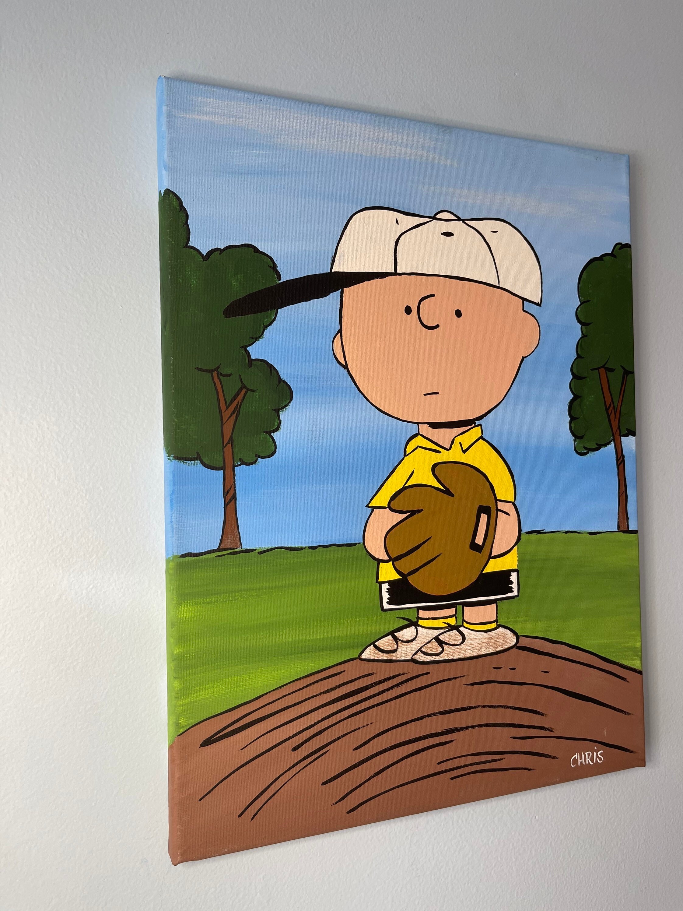 Charlie Brown Baseball Painting Snoopy Peanuts Kids Nursery Etsy