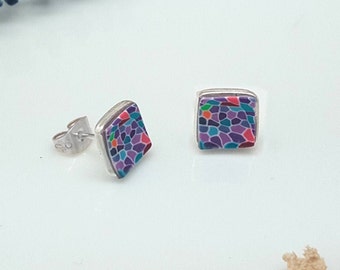 Handmade earrings in warm colors, made of polymer clay, inspired by Güell Park of Gaudí