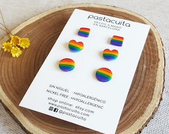 Gay Pride LGTB stud earrings, polymer clay jewelry, gaylife stuff, friendship earrings