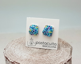 Handmade millefiori stud earrings, inspired by gaudi, pedrera and sagrada familia style