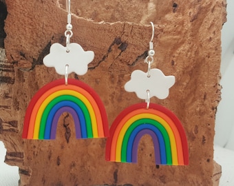 Rainbow  earrings | made of polymer clay | original fun style | positive vibes | non-allergic posts | Gay Pride LGBT earrings