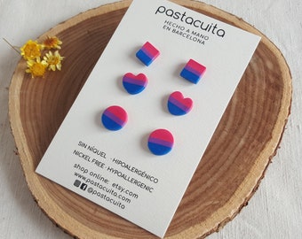 Bisexual Pride LGBT stud earrings, polymer clay wlw jewelry, bisexual flag on earrings, gift for bisexual, LGTBIQ+, genderfluid earrings