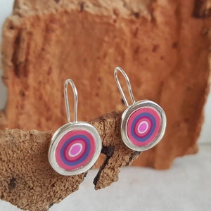 Handmade color hooked earrings, made of polymer clay , elegant bijoux made of fimo, jewelery to wear in both casual and elegant occasions