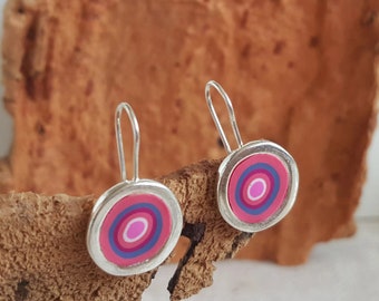 Handmade color hooked earrings, made of polymer clay , elegant bijoux made of fimo, jewelery to wear in both casual and elegant occasions